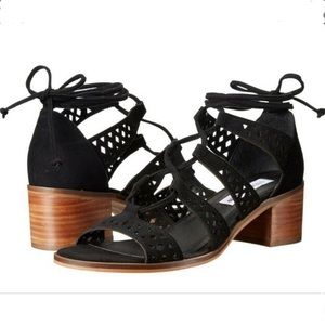 Steve Madden Rande Black suede lace up block heel sandal size 7.5